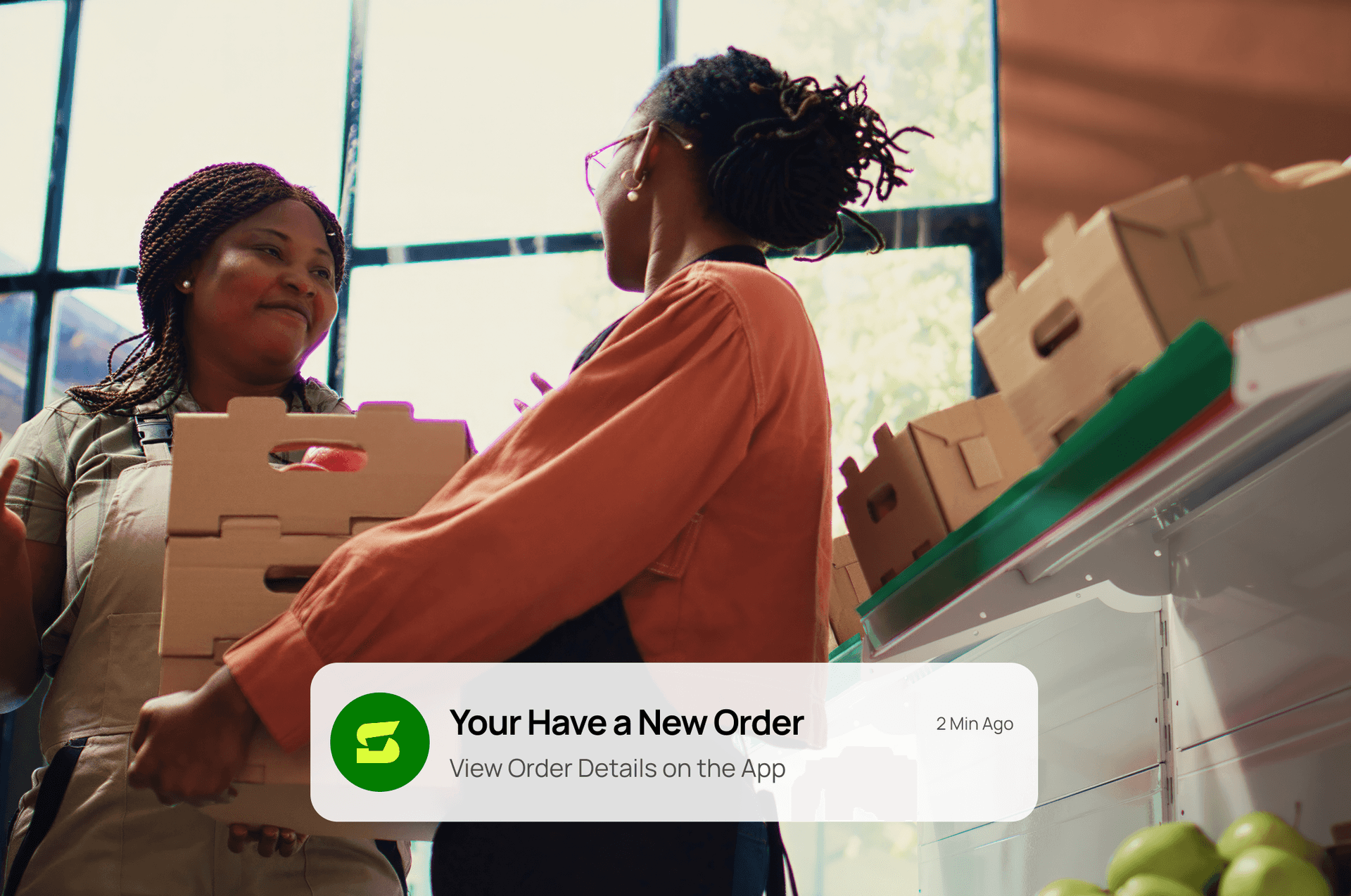 Happy women with groceries